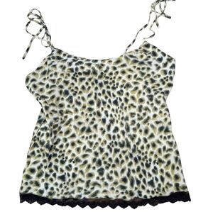 100% Silk Leopard Print Women's Top with Lace Trim Size S